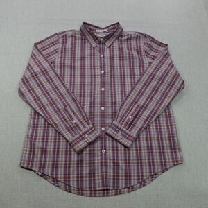 LL Bean Shirt Mens Large Purple Yellow Plaid Wrinkle Free Button Down Pocket